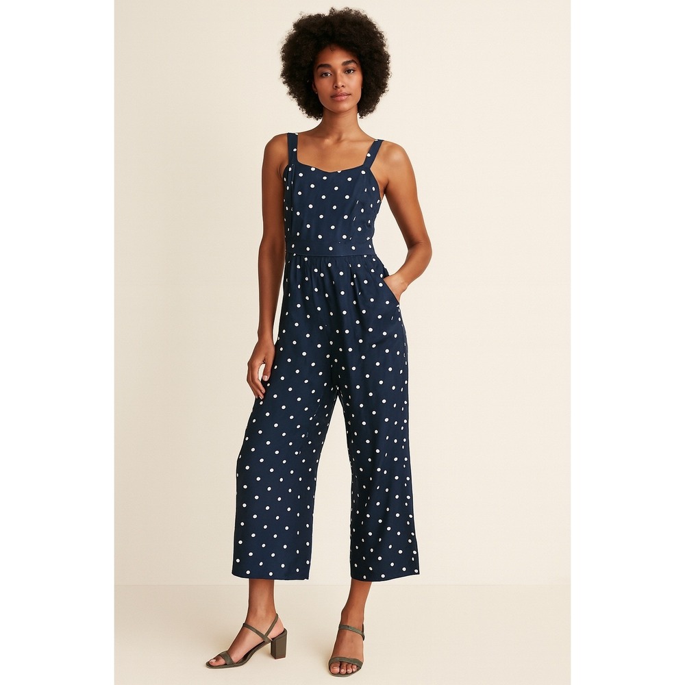 Ann Taylor Navy‎ Polka Dot Wide-Leg Jumpsuit – Size 4